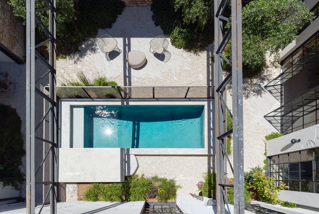 Top view of the pool, outdoor garden, designed by Landscape Architect the Garden social.